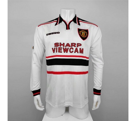 Manchester United 98/99 Away White Long Sleeve Soccer Jersey